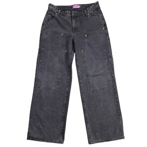 Edikted Ayla Low Rise Wide Leg Carpenter Jeans Women’s Medium Black Washed Cargo